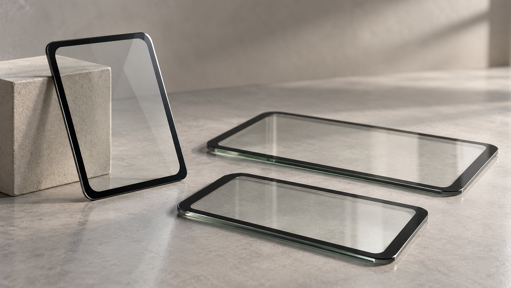 Glass cover panels with black borders