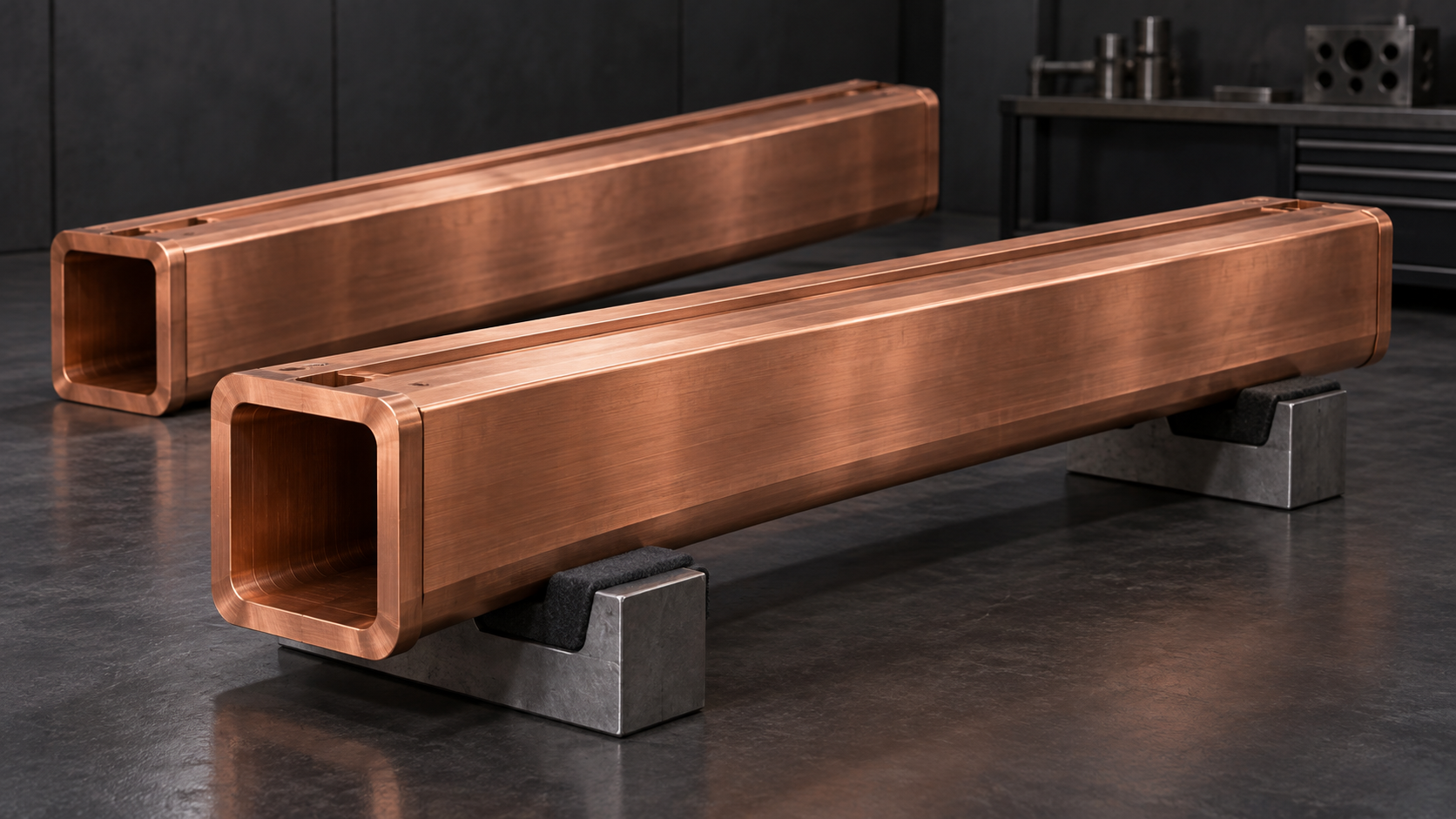 Illustration of two square-section copper mould tubes
