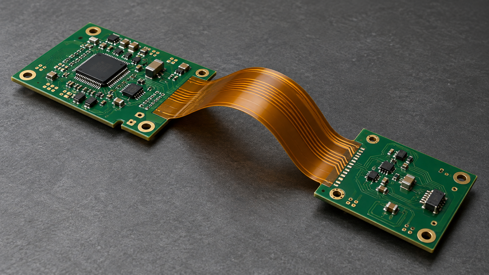 Rigid circuit boards connected by a flexible polyimide section