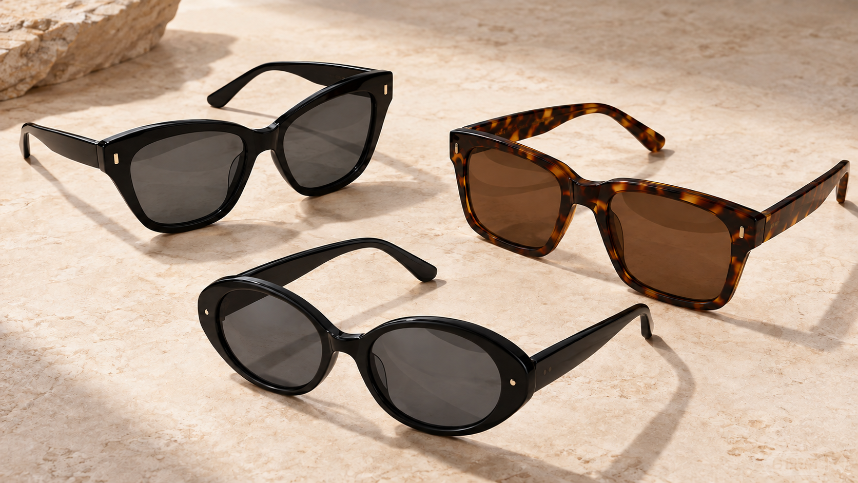Three acetate style sunglasses