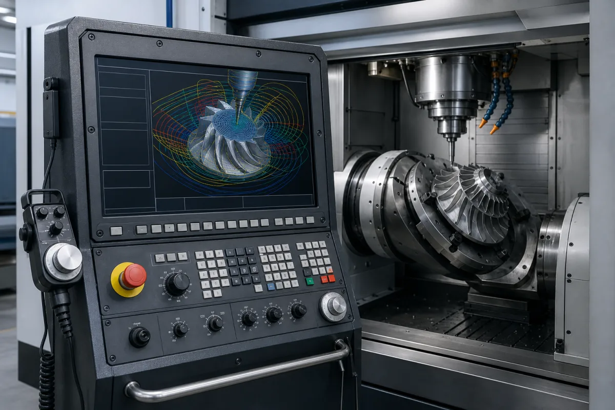 5-Achsen-CNC-Steuerung in einer industriellen Fertigungsumgebung