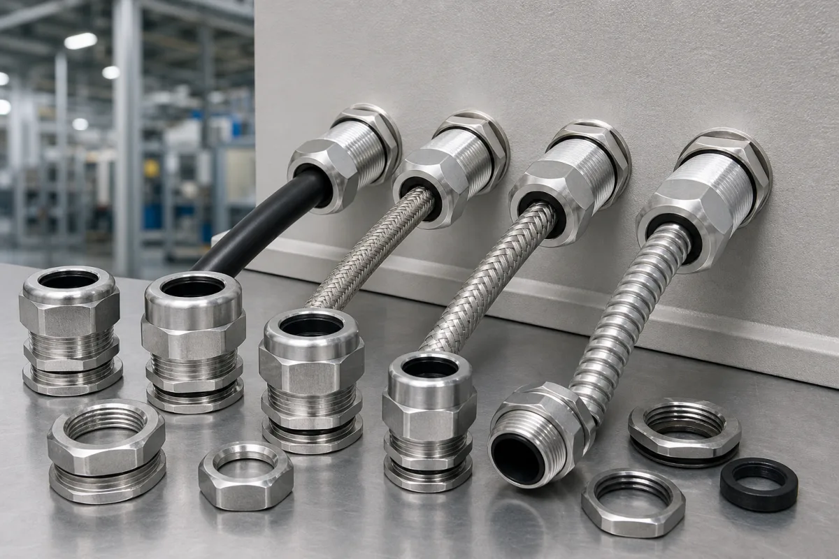 Aluminium-Kabelverschraubung in einer industriellen Fertigungsumgebung