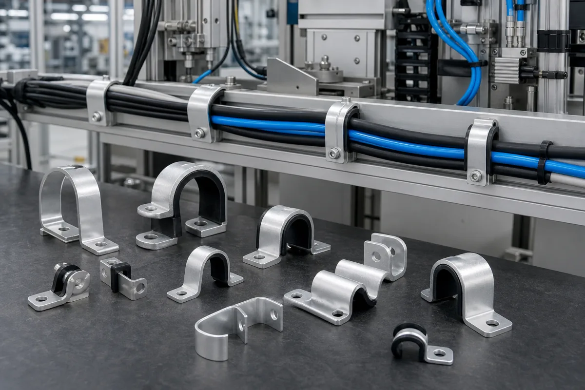Aluminum Cable Management Clip in a manufacturing environment