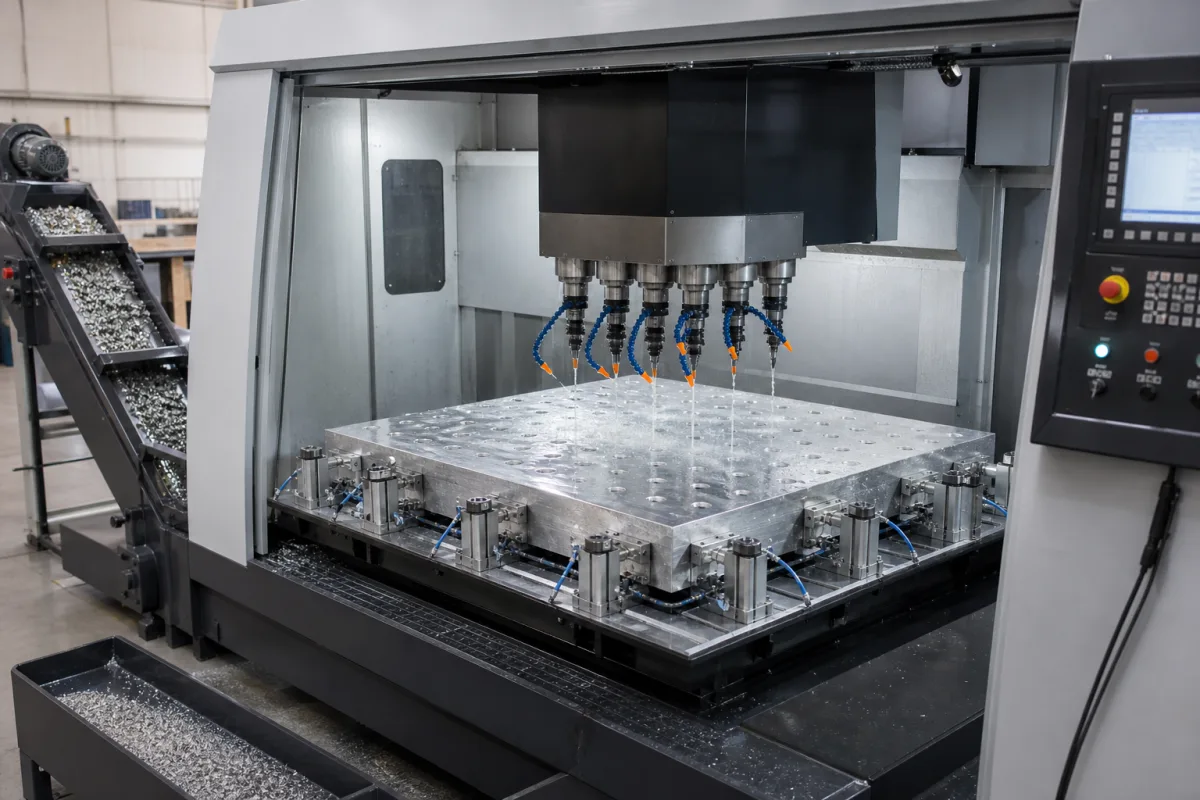 Aluminium-CNC-Bohrmaschine in einer industriellen Fertigungsumgebung