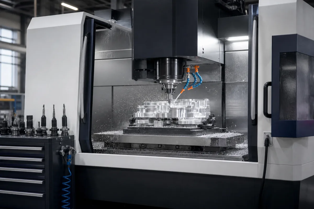 CNC-Fräsmaschine für Aluminium in einer industriellen Fertigungsumgebung