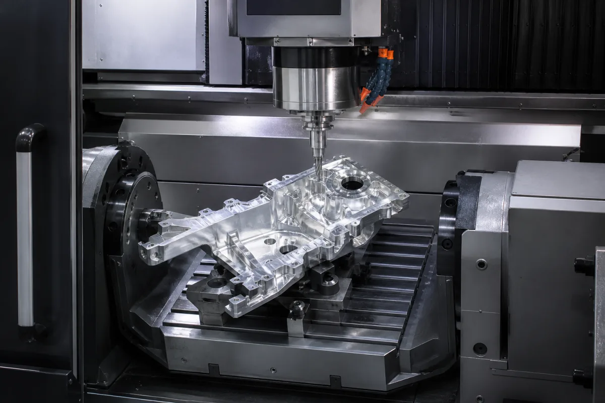 Aluminium-CNC-Mehrachsen-Bearbeitungszentrum in einer industriellen Fertigungsumgebung