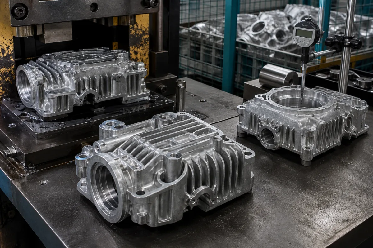 Aluminium-Druckguss-Steckverbindergehäuse in einer industriellen Fertigungsumgebung