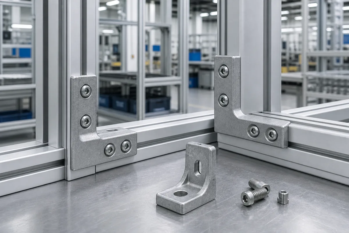 Eckverbinder für Aluminiumprofile in einer industriellen Fertigungsumgebung