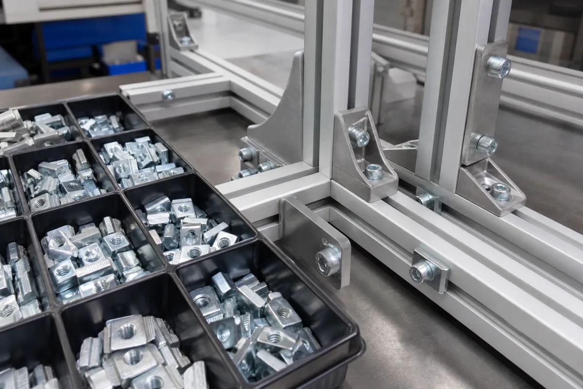 Aluminiumprofil T-Nut in einer industriellen Fertigungsumgebung