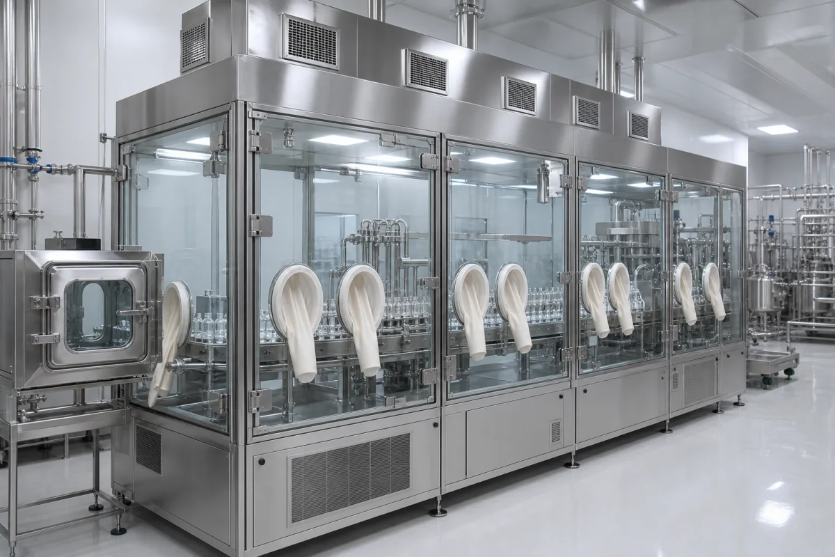Aseptische Barriere (Isolator/RABS) in einer industriellen Fertigungsumgebung