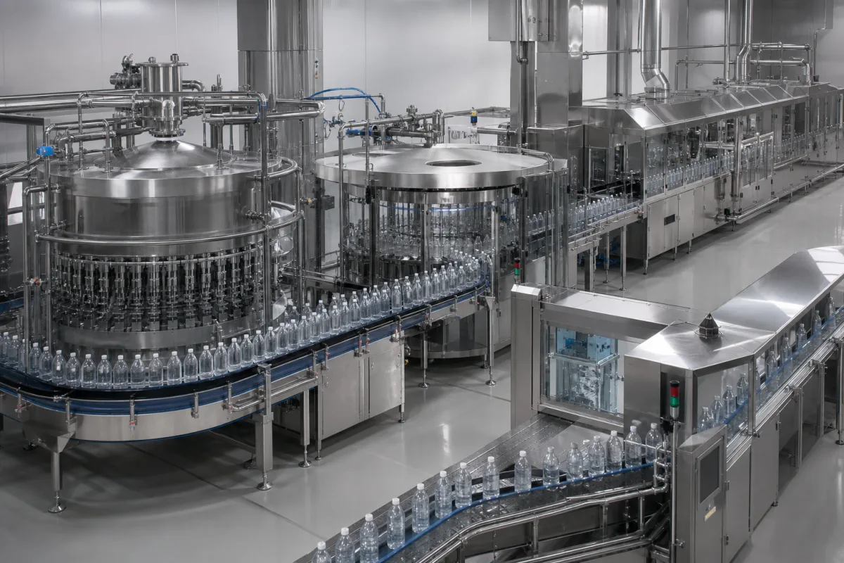 Aseptisches Kaltabfüllsystem für Getränke in einer industriellen Fertigungsumgebung