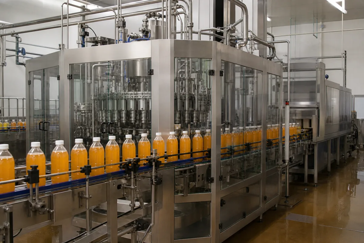 Asymptotische Heißabfüllanlage für Getränke in einer industriellen Fertigungsumgebung