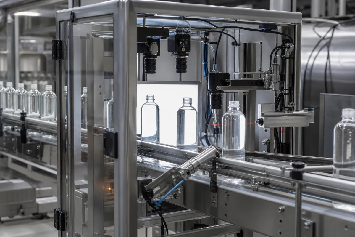 Automatisches System zur Überprüfung des Füllstands von Getränkebehältern in einer industriellen Fertigungsumgebung