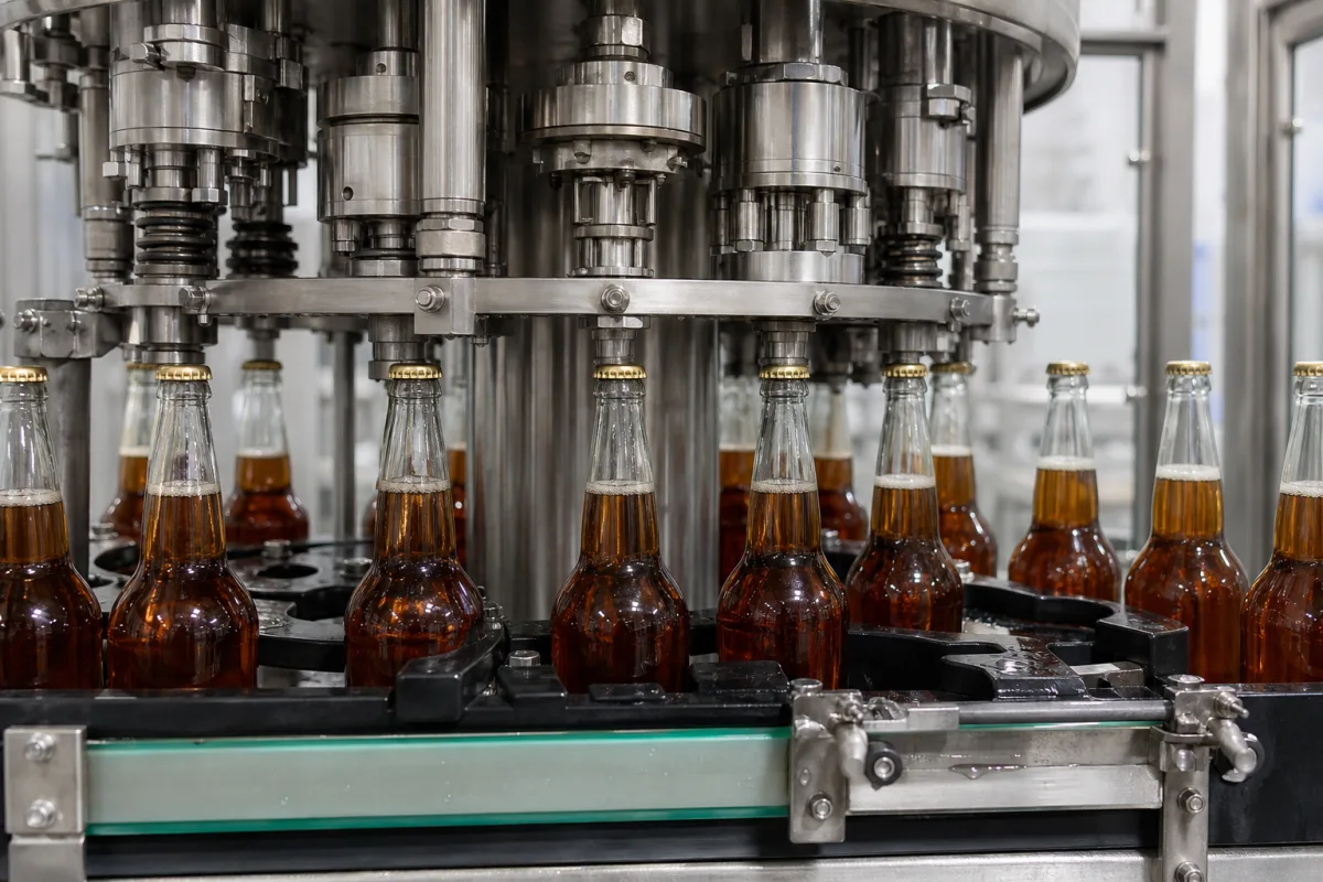 Automatische Flaschenverschließmaschine in einer industriellen Fertigungsumgebung