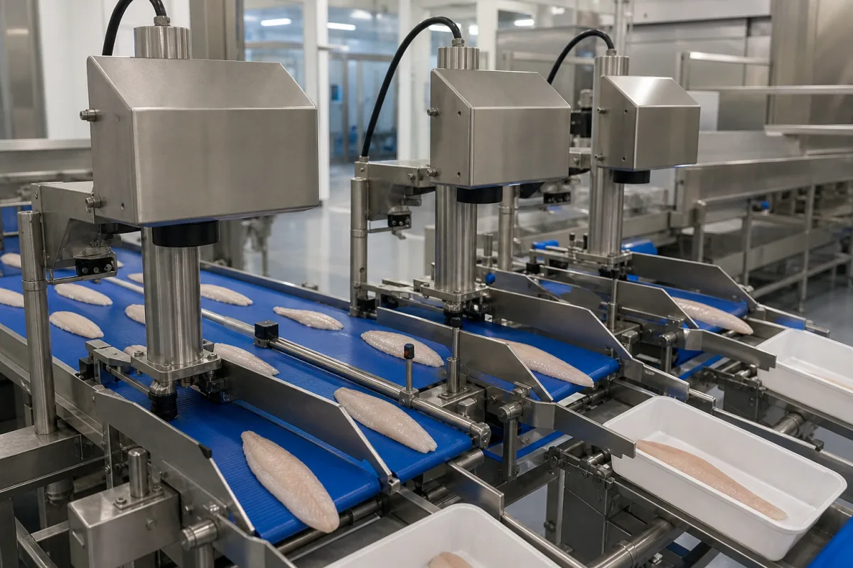 Automatische Sortier- und Portioniereinheit in einer industriellen Fertigungsumgebung