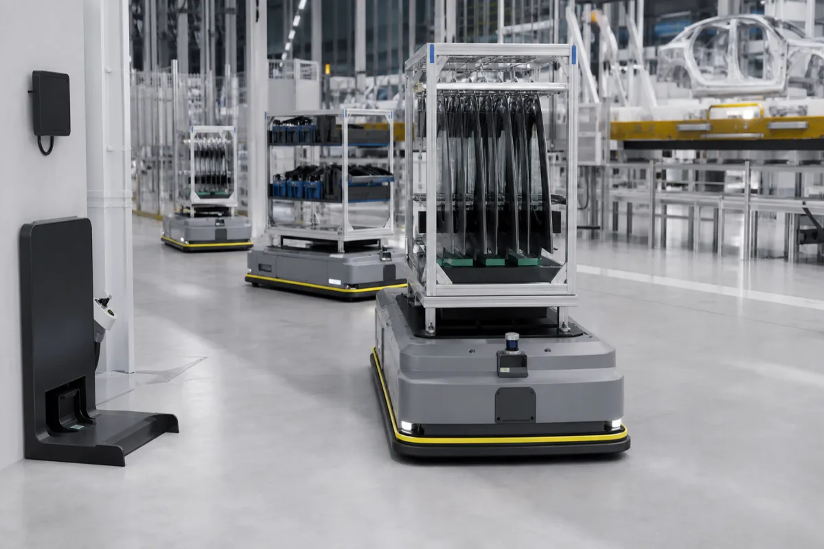 Automatisiertes Fahrerloses Transportsystem in einer industriellen Fertigungsumgebung