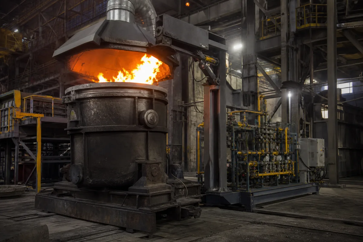 Automatische Pfannenvorwärmstation in einer industriellen Fertigungsumgebung