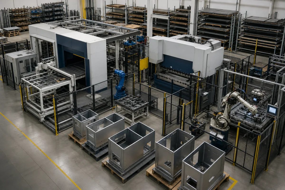 Automatisiertes Metallfertigungszellensystem in einer industriellen Fertigungsumgebung