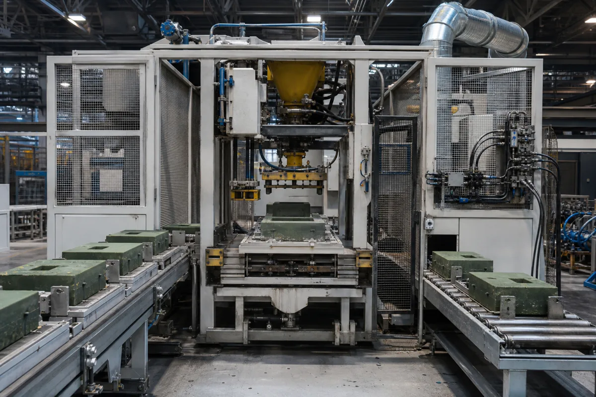 Automatische Formvorbereitungsstation in einer industriellen Fertigungsumgebung