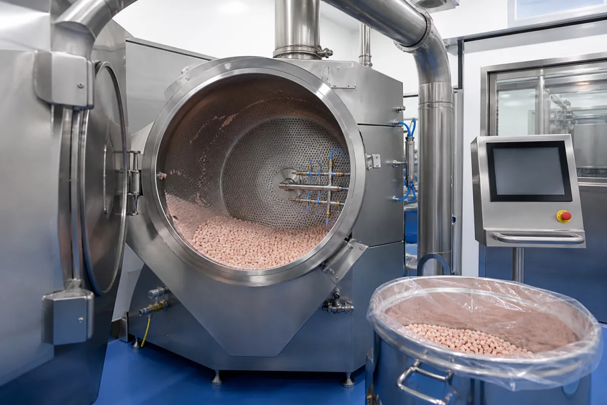Automatisiertes pharmazeutisches Tablettenbeschichtungssystem in einer industriellen Fertigungsumgebung