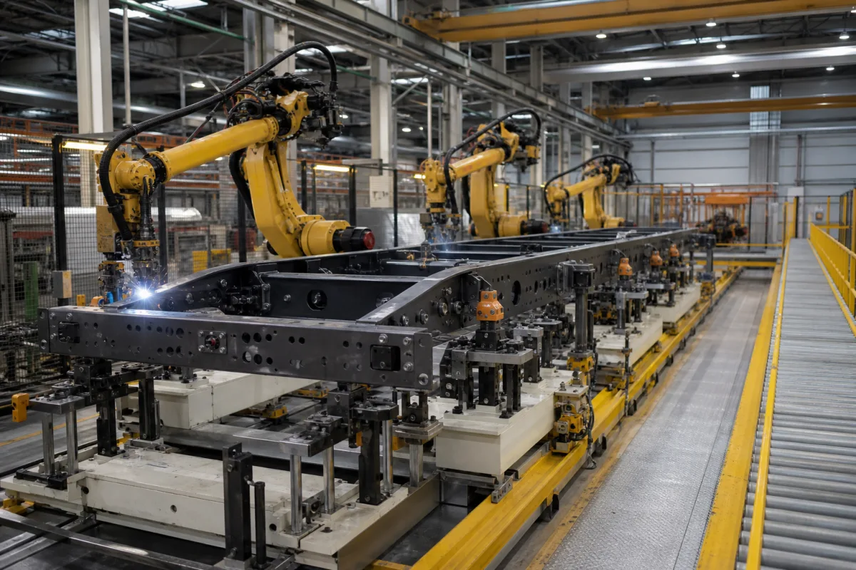 Automatisiertes Anhänger-Montagesystem in einer industriellen Fertigungsumgebung