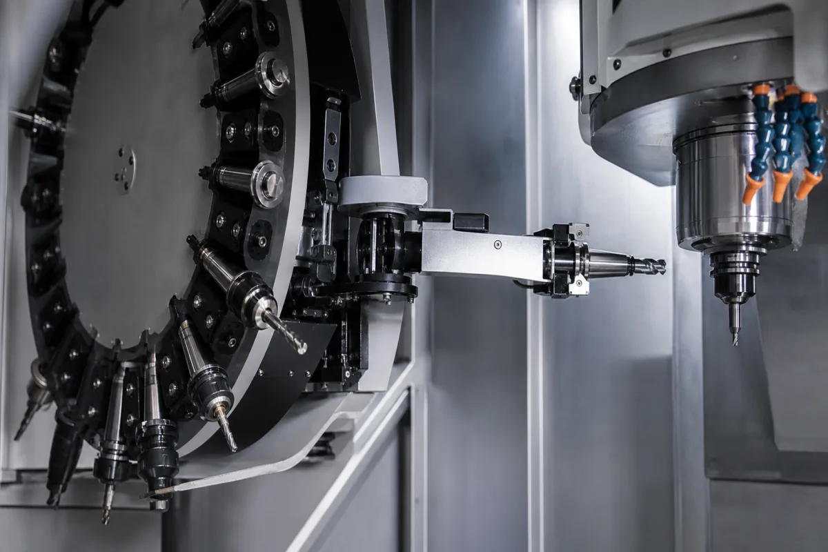 Automatischer Werkzeugwechsler in einer industriellen Fertigungsumgebung