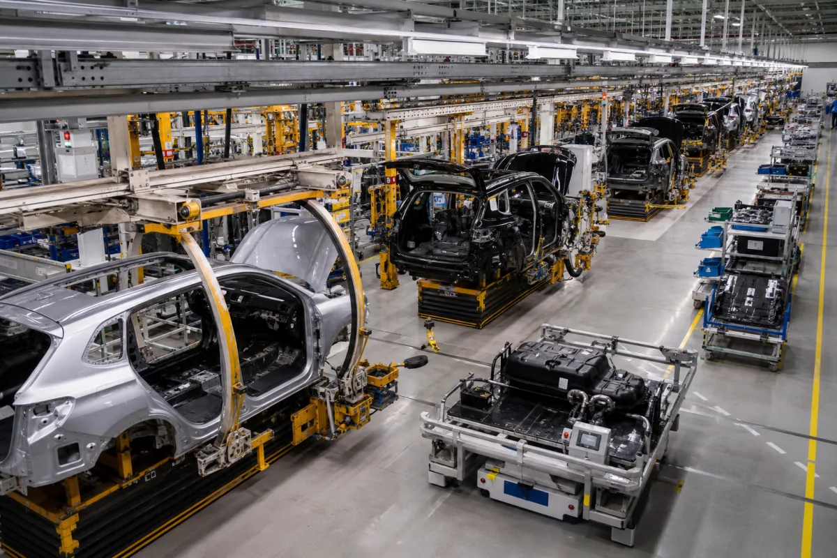 Automobil-Endmontagesystem in einer industriellen Fertigungsumgebung