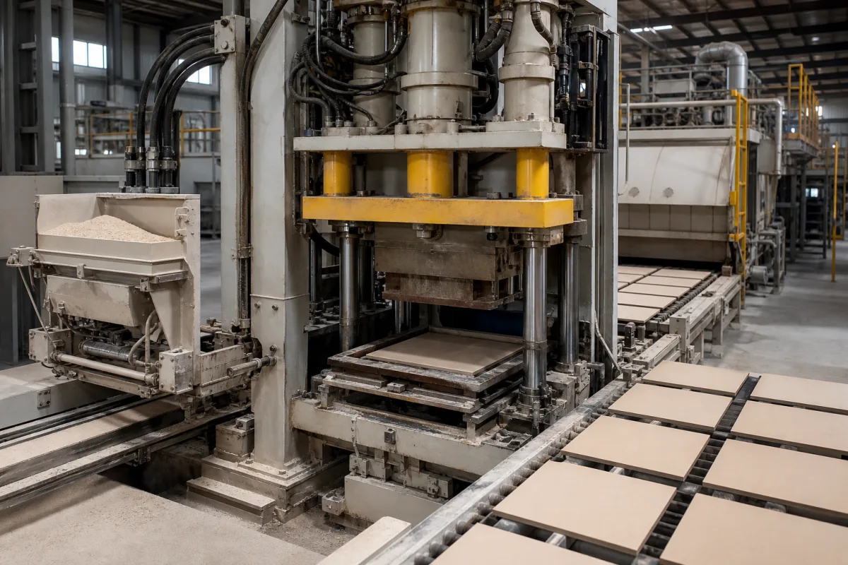 Keramikfliesenpresse in einer industriellen Fertigungsumgebung
