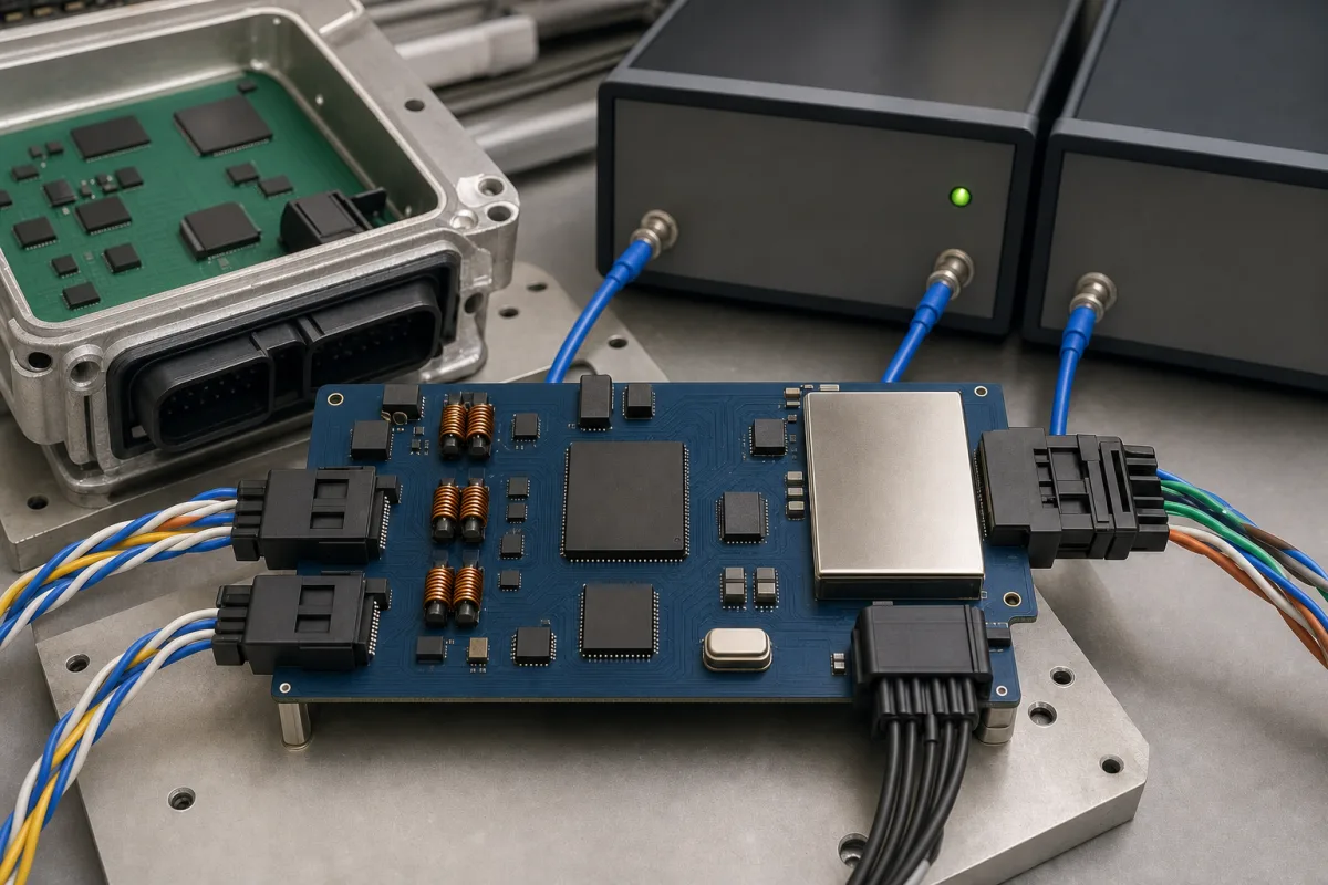 Kommunikationsschnittstelle (z. B. CAN, Ethernet) in einer industriellen Fertigungsumgebung