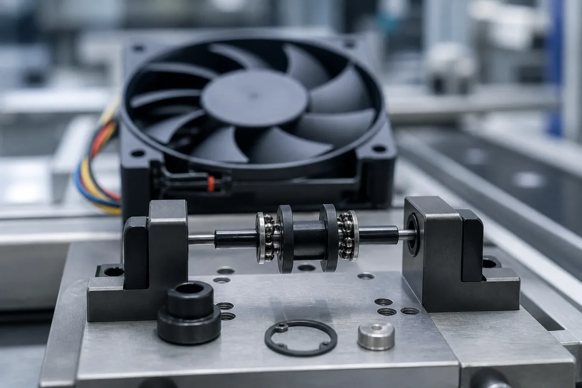 Lagerbaugruppe für Computer-Lüfter in einer industriellen Fertigungsumgebung
