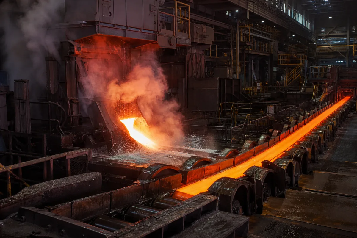 Stranggießanlage in einer industriellen Fertigungsumgebung