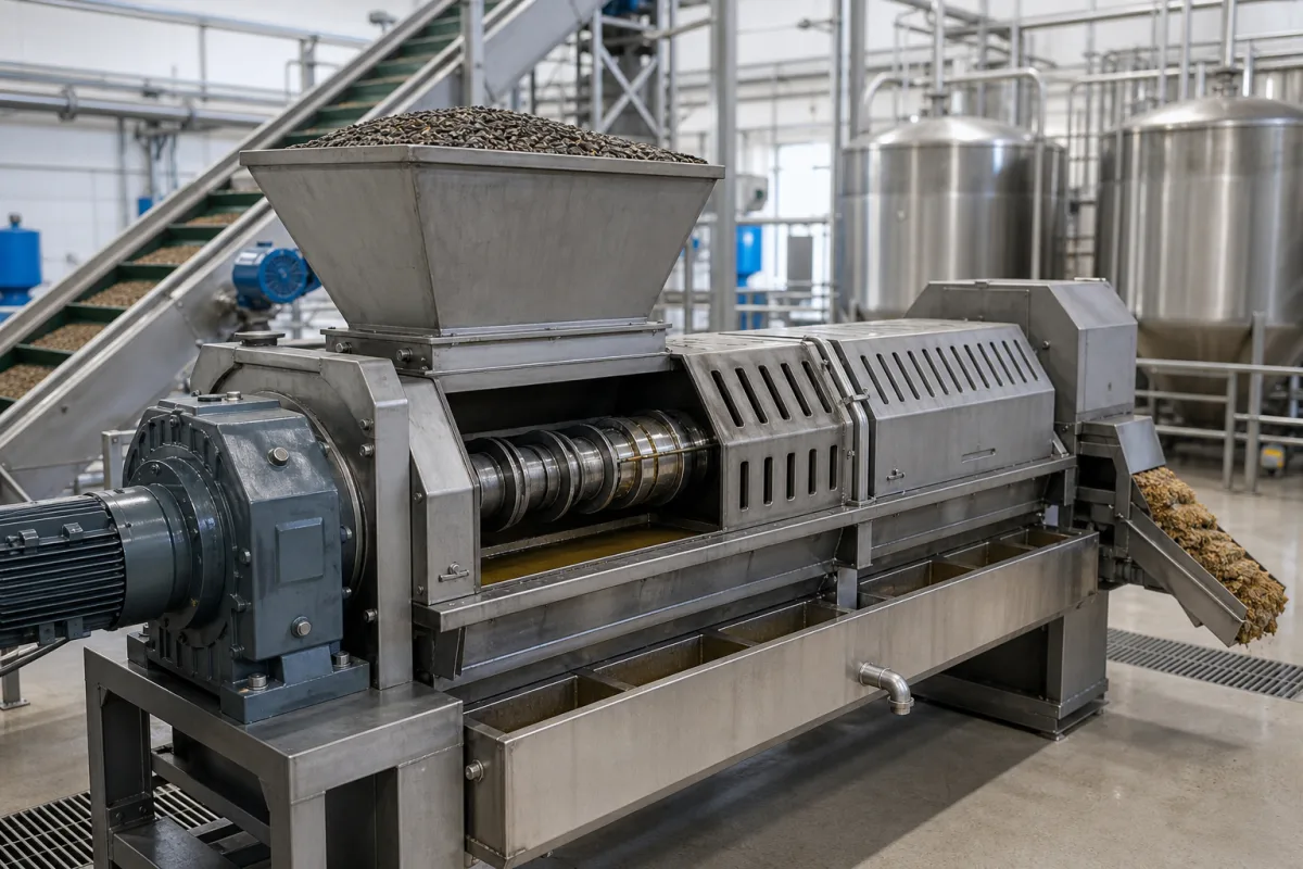 Kontinuierliche Schneckenpresse zur Ölgewinnung in einer industriellen Fertigungsumgebung