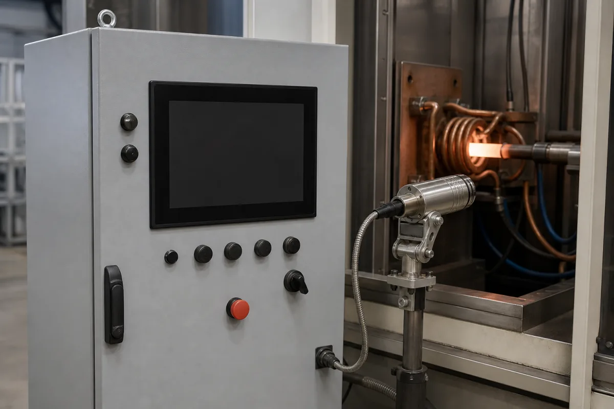 Bedienfeld und Temperatursensor in einer industriellen Fertigungsumgebung