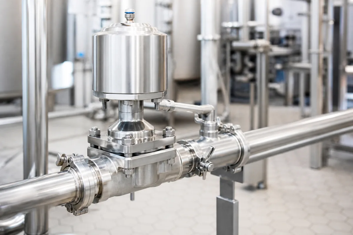 Molkerei-Durchflussregel-Membranventil in einer industriellen Fertigungsumgebung