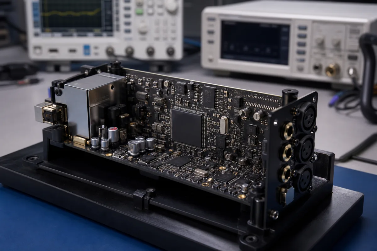 Digitaler Audio-Signalprozessor-Modul in einer industriellen Fertigungsumgebung