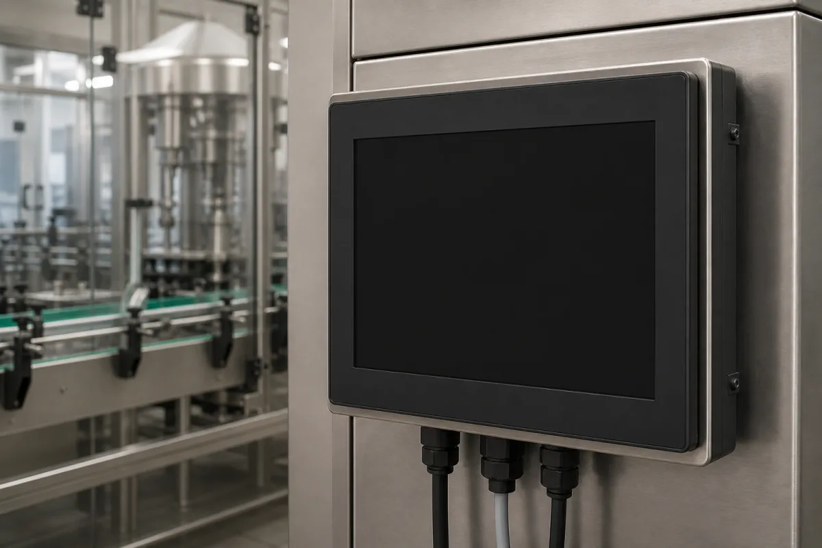 Anzeige-/Bedieneinheit (HMI) in einer industriellen Fertigungsumgebung