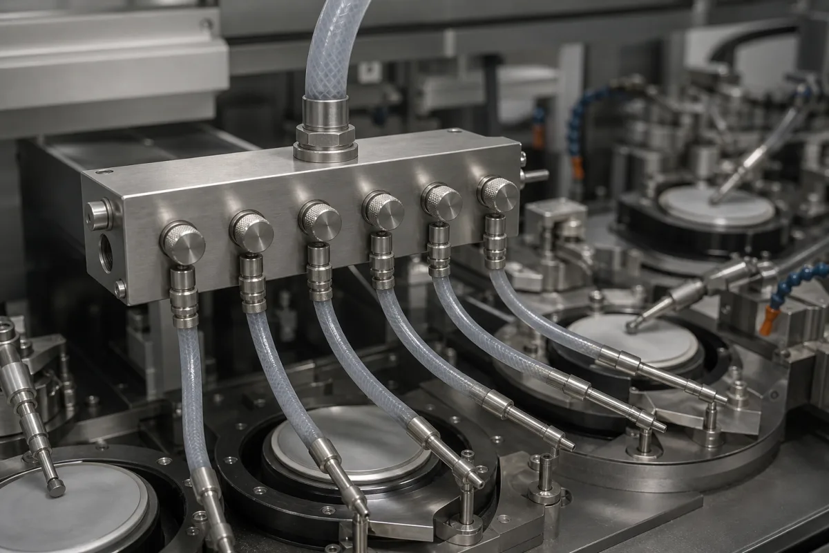 Verteilermanifold/Düse in einer industriellen Fertigungsumgebung