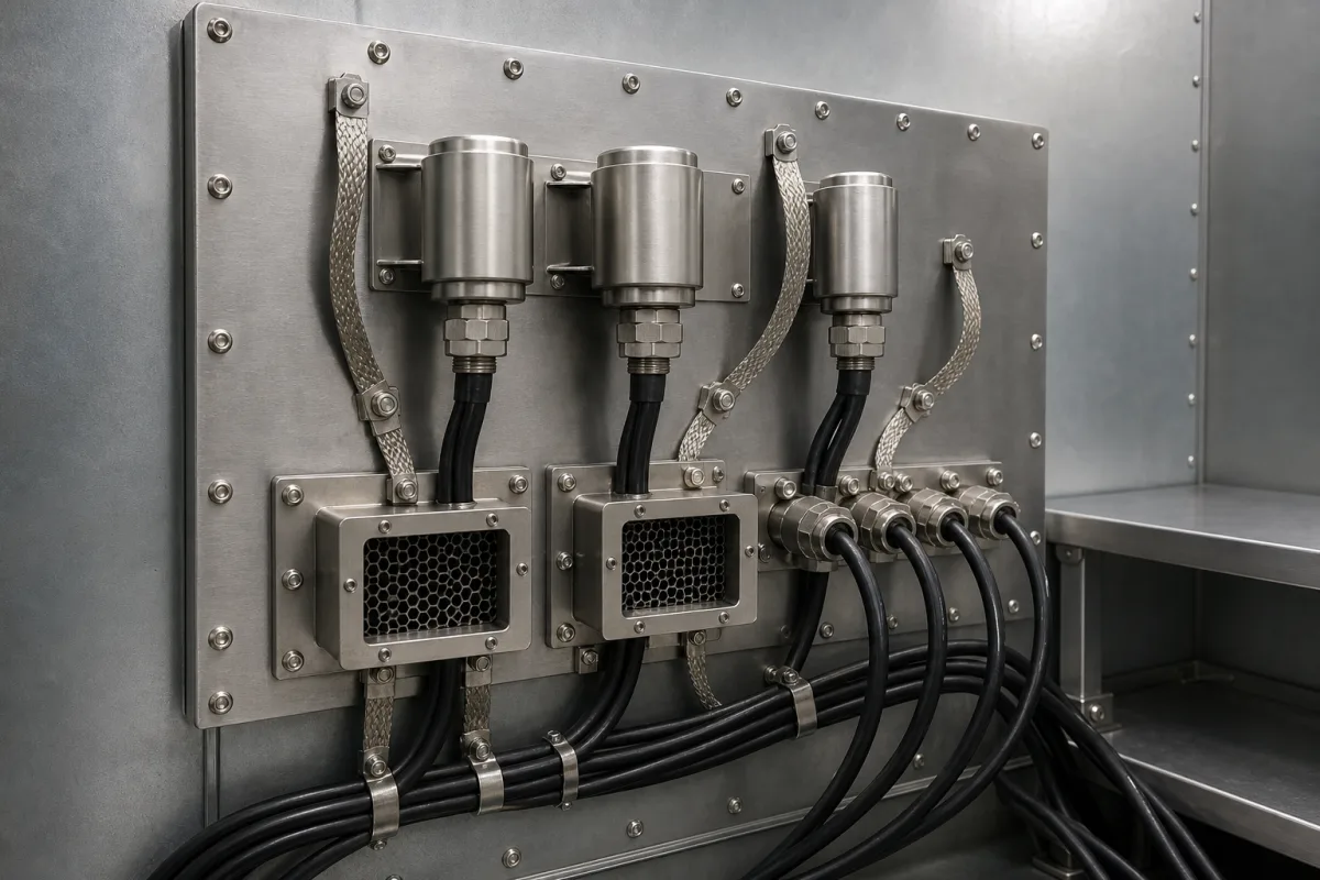 EMI-Filterpanel in einer industriellen Fertigungsumgebung