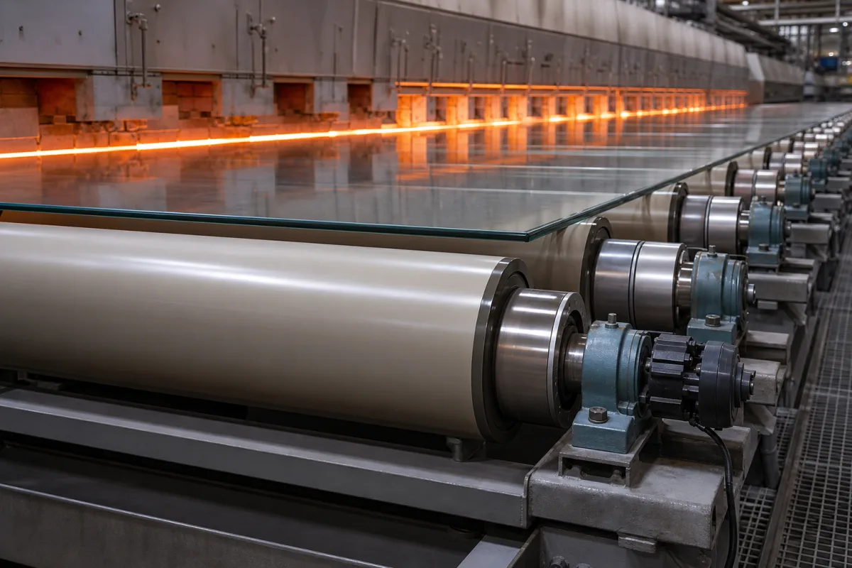Kühlofenwalze für Floatglas in einer industriellen Fertigungsumgebung