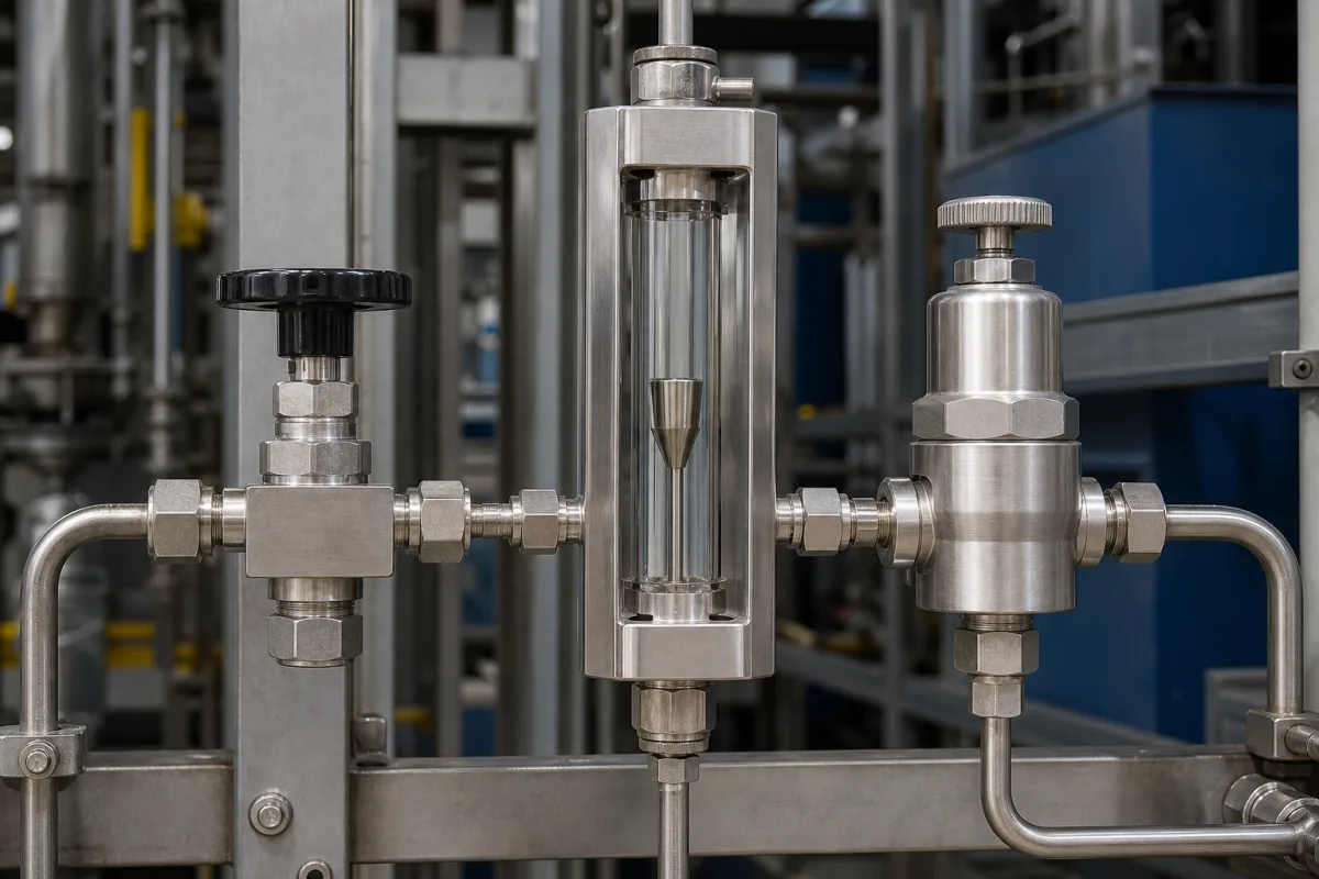 Durchflussregelventil/Durchflussmesser in einer industriellen Fertigungsumgebung