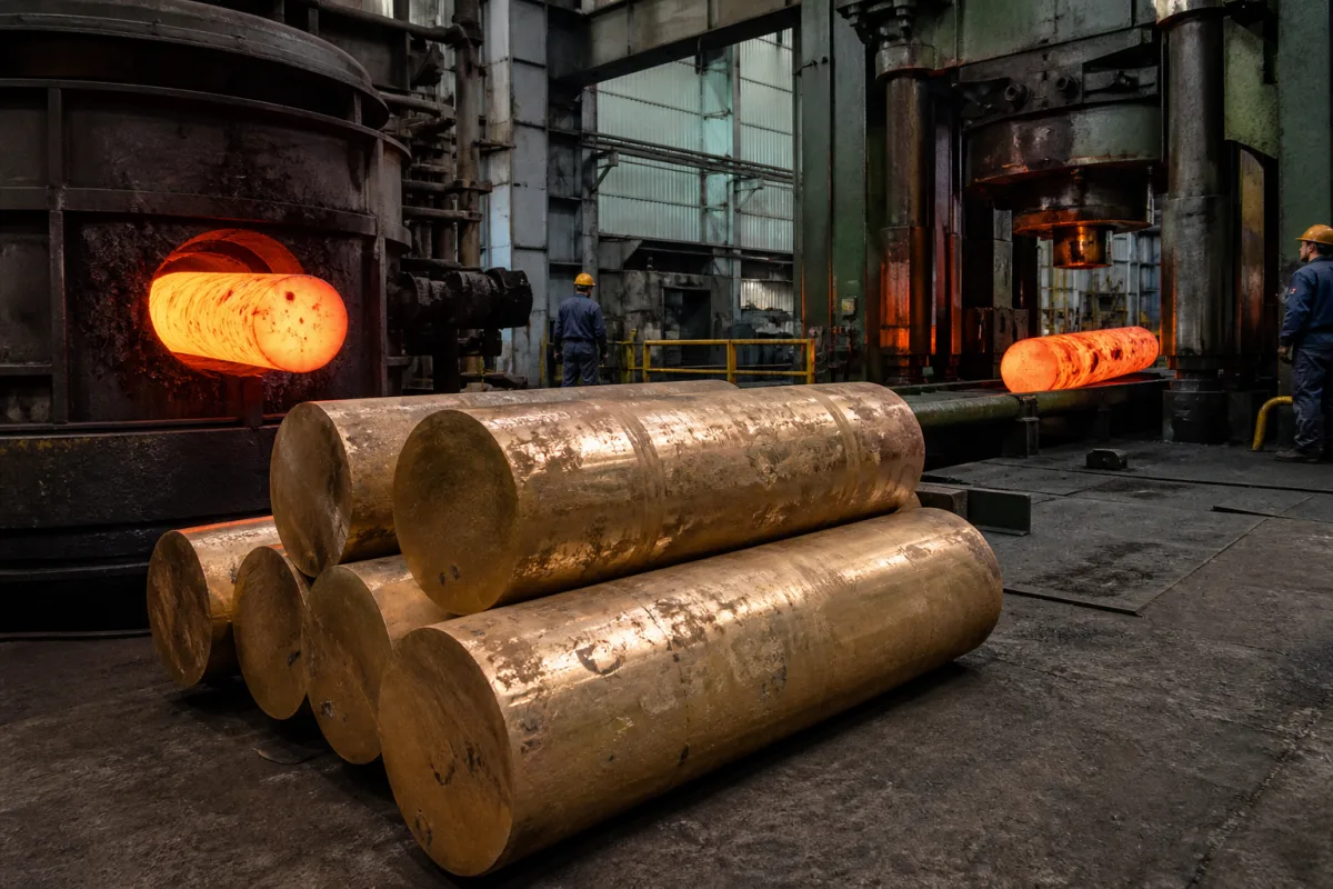 Schmiedegrad-Kupferlegierungsbarren in einer industriellen Fertigungsumgebung