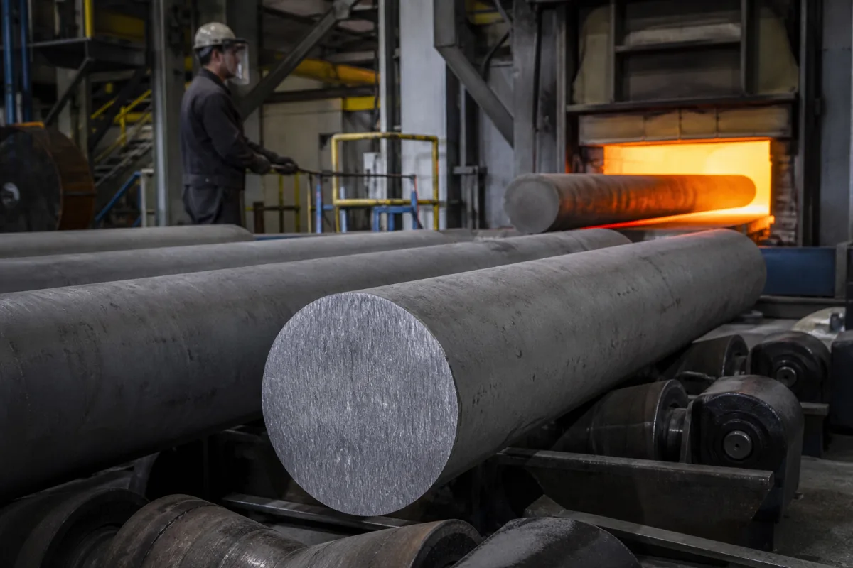 Forging-Grade Titanium Alloy Bar Stock in a manufacturing environment