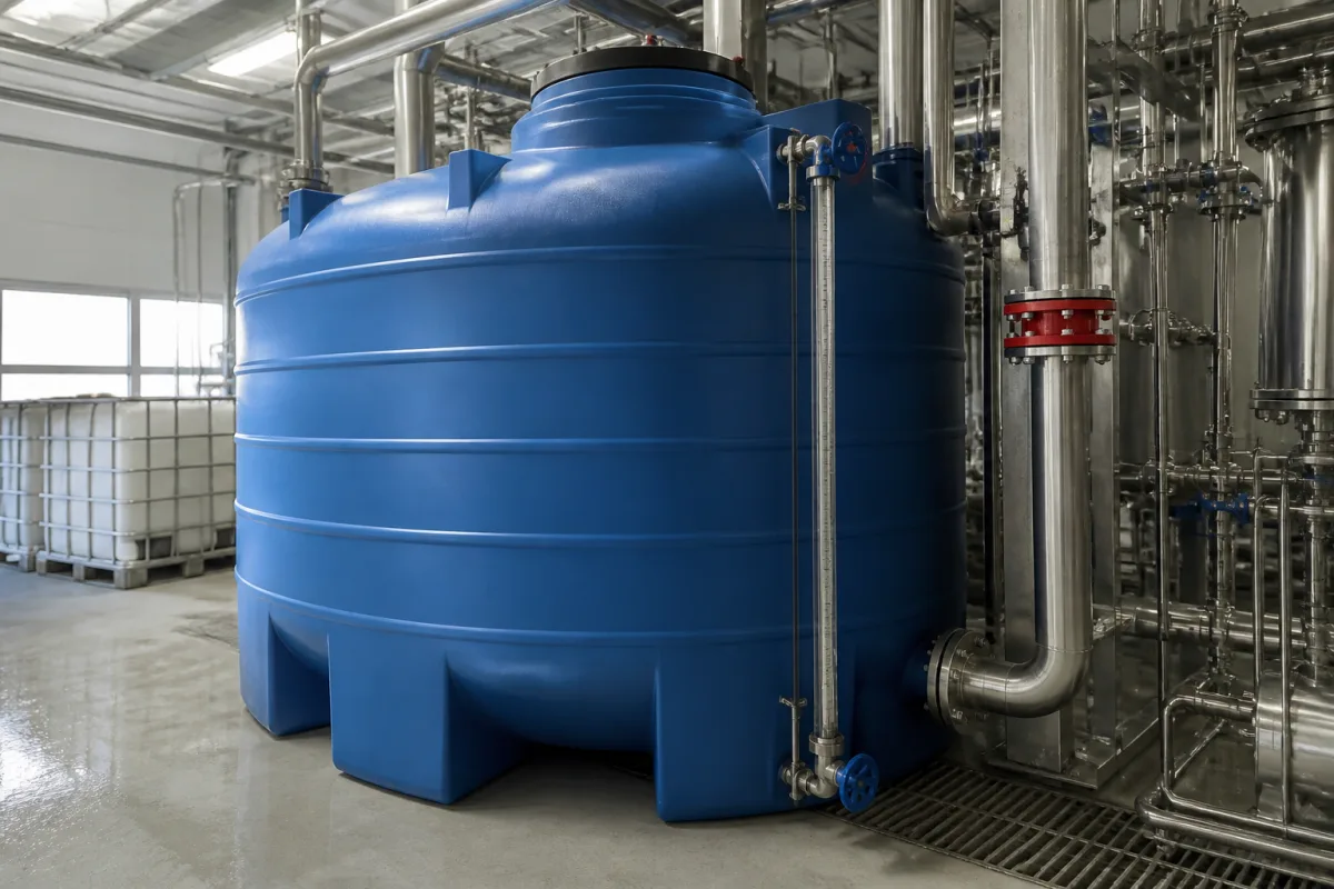 HDPE-Lagerbehälter in einer industriellen Fertigungsumgebung