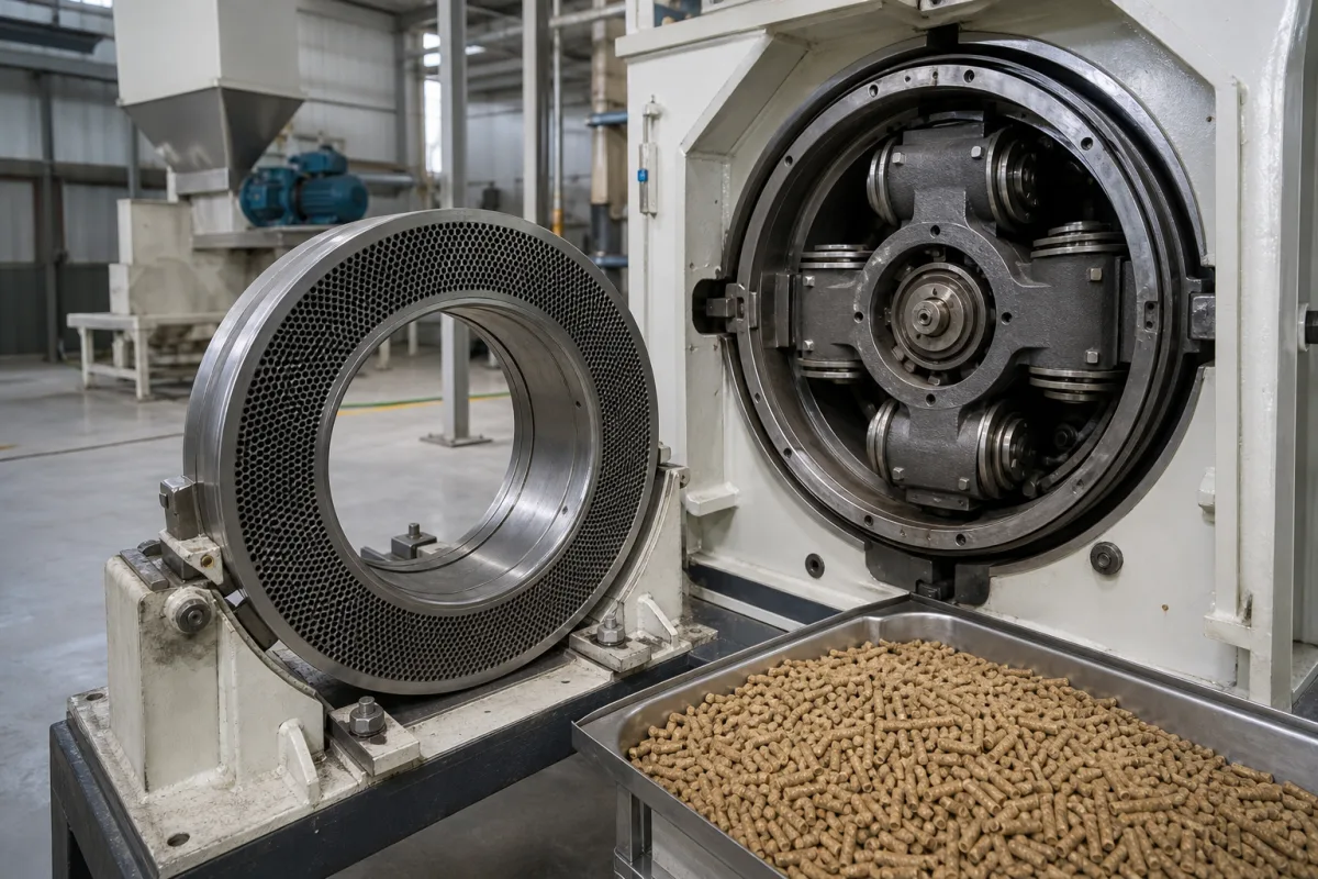 Hocheffiziente Futterpellet-Matrize in einer industriellen Fertigungsumgebung