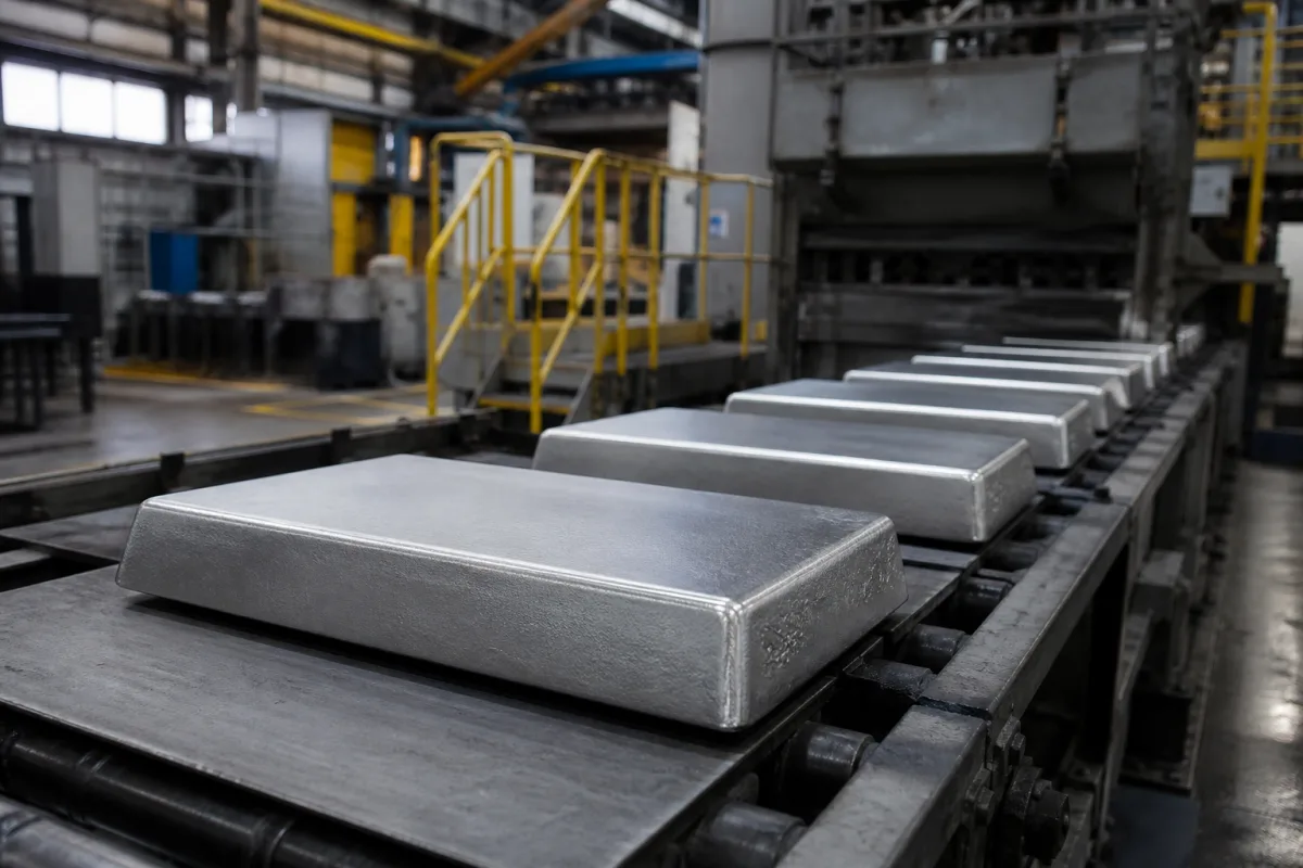 Hochreiner Aluminiumlegierungsbarren in einer industriellen Fertigungsumgebung