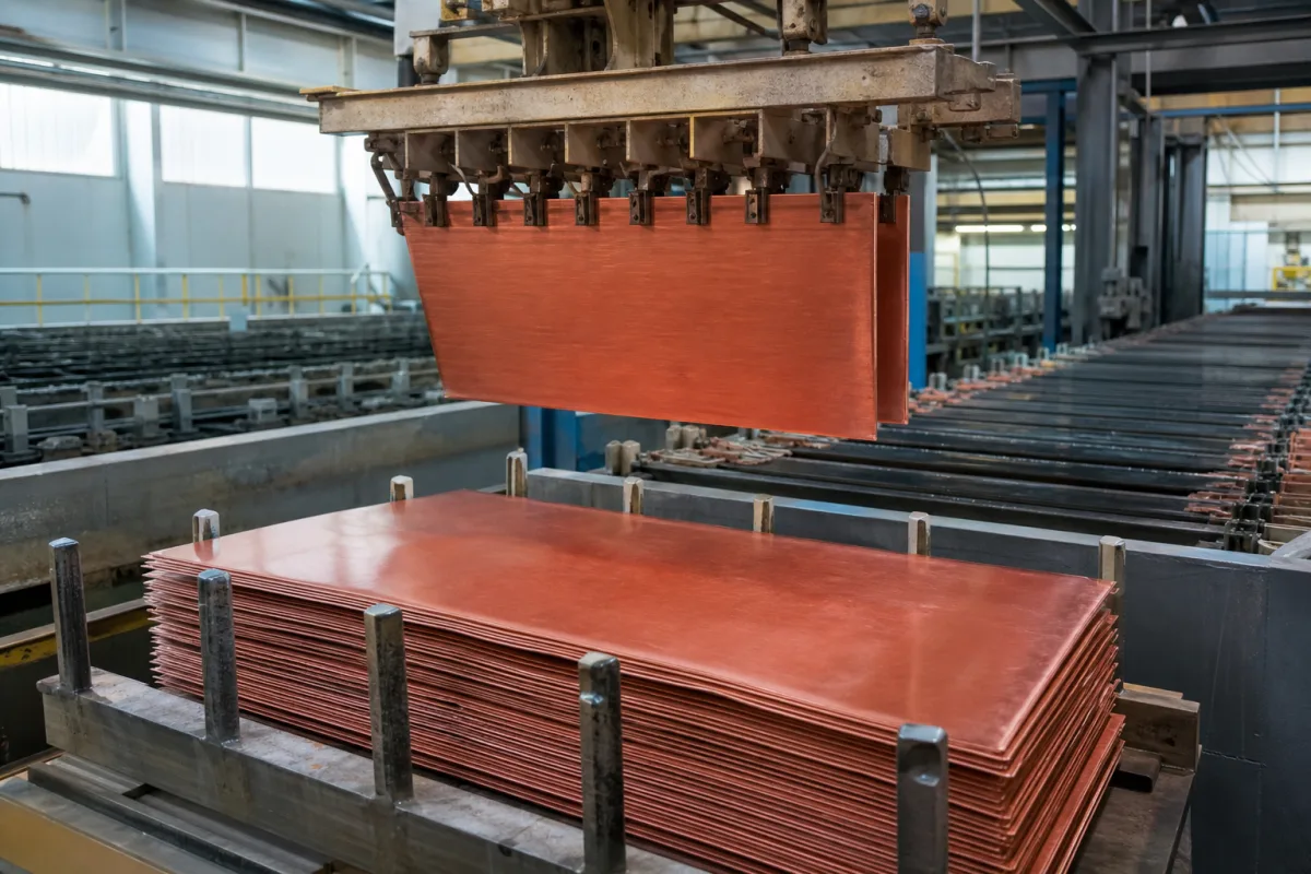 Hochreine Kupferkathode in einer industriellen Fertigungsumgebung