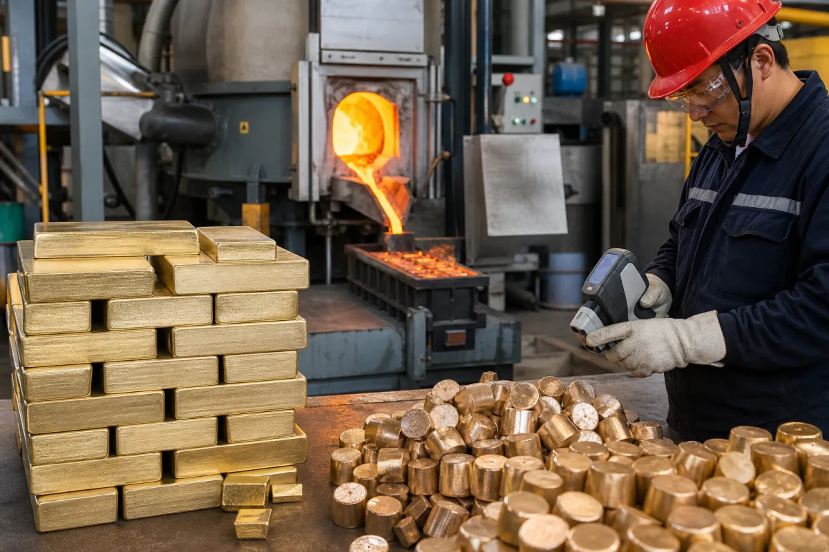 Hochreine Kupfer-Zink-Vorlegierung in einer industriellen Fertigungsumgebung