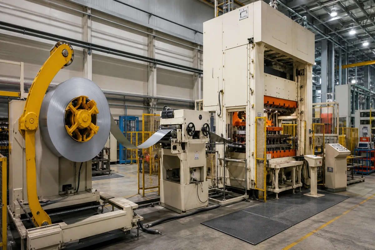Hochgeschwindigkeits-Stufenpressmaschine in einer industriellen Fertigungsumgebung
