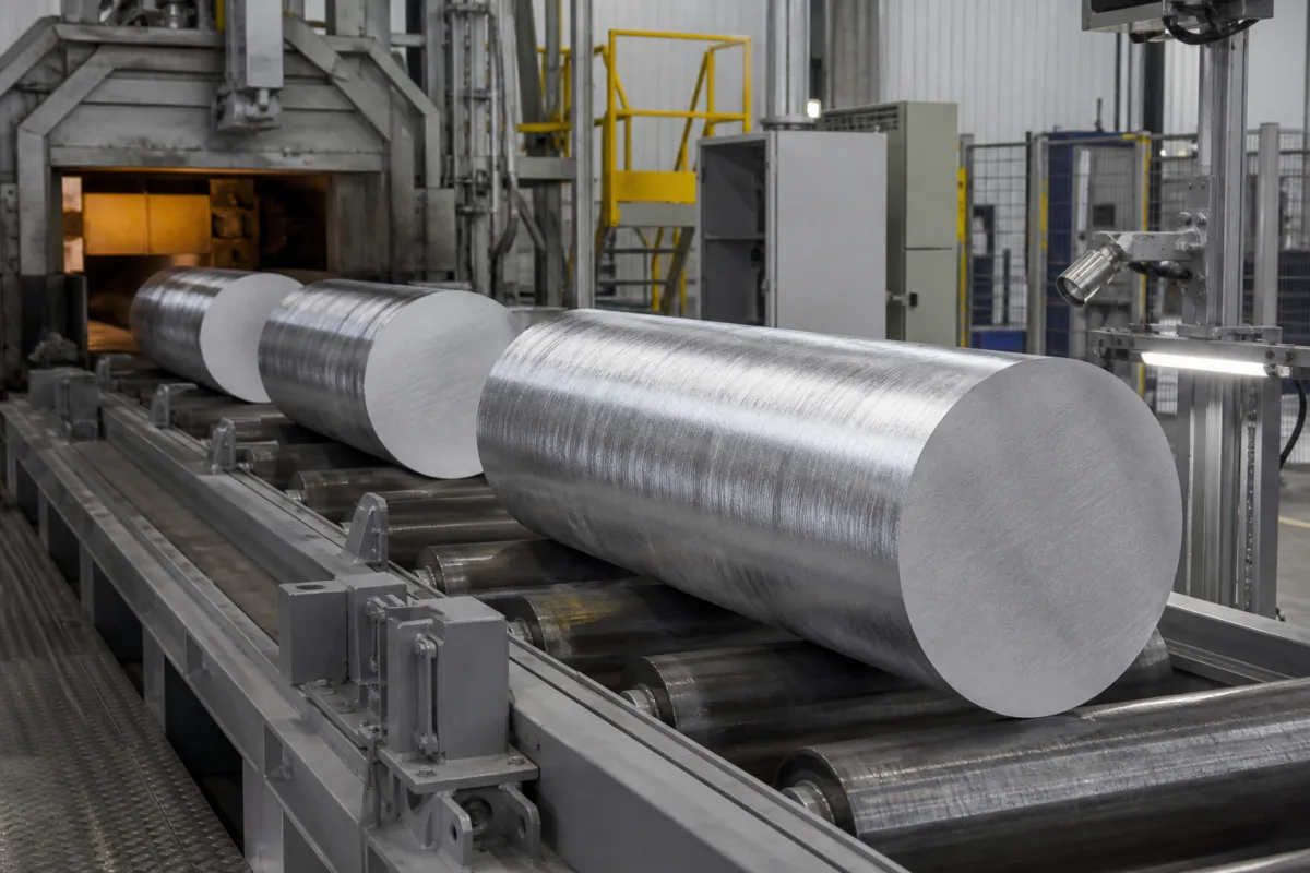 High-Strength Aluminum Alloy Extrusion Billet in a manufacturing environment