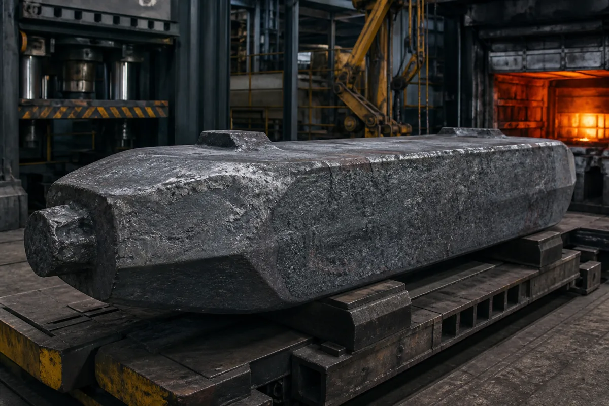Hochfester Schmiedestahlbarren in einer industriellen Fertigungsumgebung